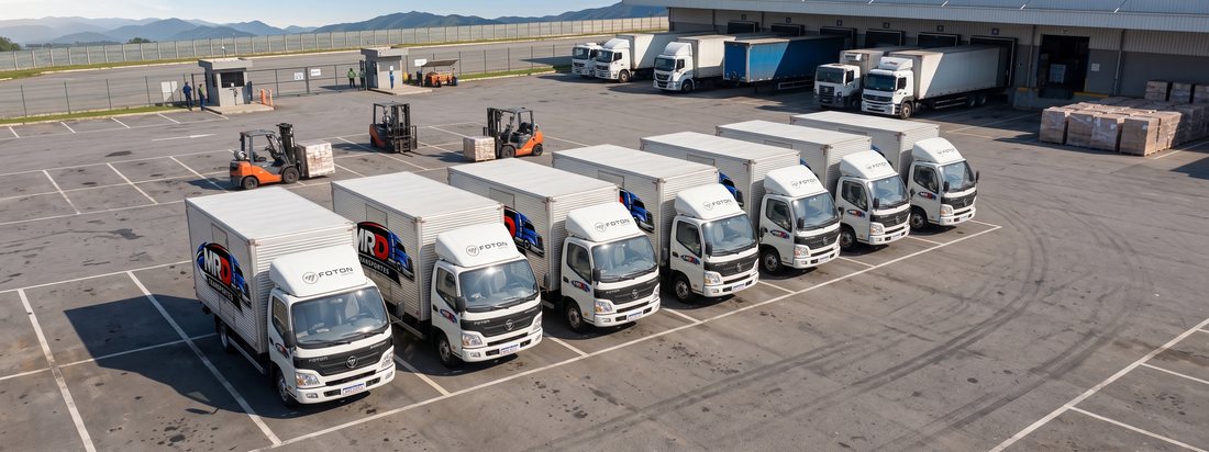 Frota de caminhões MRD Transportes estacionada no pátio